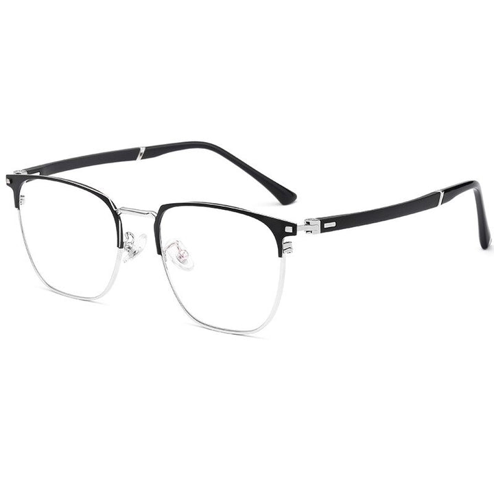 KatKani Men's Full Rim Square Alloy Frame Eyeglasses 6120d Full Rim KatKani Eyeglasses Black Silver  