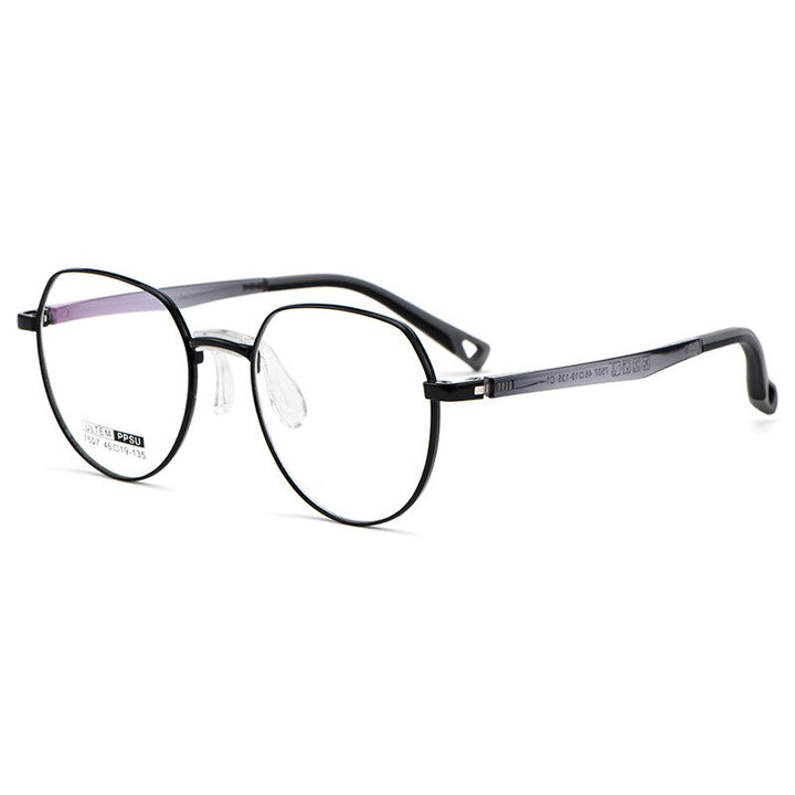 KatKani Unisex Youth Full Rim Round Ultem Alloy Frame Eyeglasses 7507S Full Rim KatKani Eyeglasses Black  