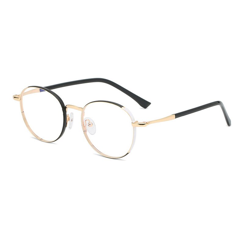 Hotony Women's Full Rim Round Acetate Alloy Eyeglasses 8606 Full Rim Hotony GOLD BLACK WHITE  