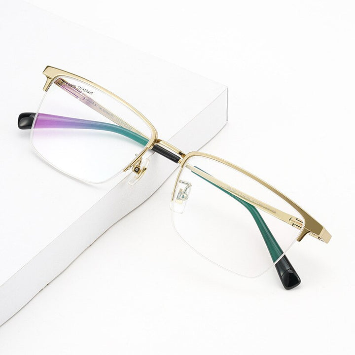 Yimaruili Men's Semi Rim Titanium Frame Eyeglasses 226186 Semi Rim Yimaruili Eyeglasses   