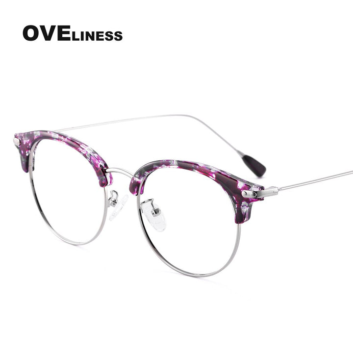 Oveliness Women's Full Rim Round Cat Eye Acetate Alloy Eyeglasses 2630 Full Rim Oveliness tortoise purple  