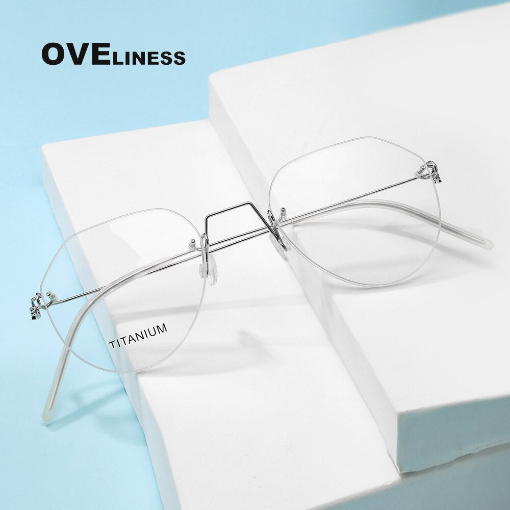 Oveliness Unisex Rimless Round Square Screwless Titanium Eyeglasses 9891 Rimless Oveliness   