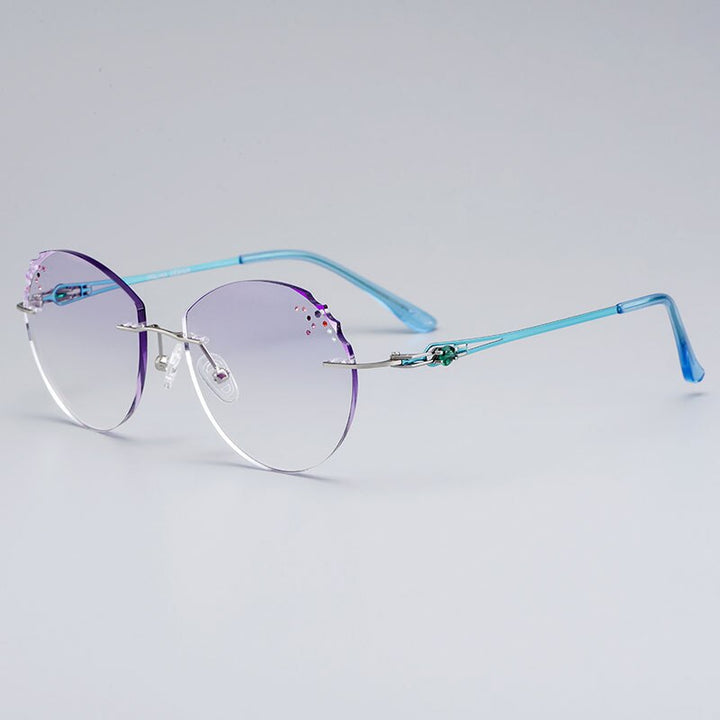 Women's Eyeglasses Alloy Rimless Diamond Trimming Cut Z2873 Gradient Purple Rimless Gmei Optical Default Title  