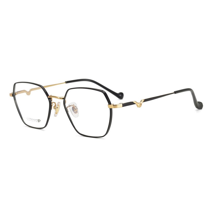 Aissuarvey IP Titanium Hexagon Full Rim Frame Unisex Eyeglasses Full Rim Aissuarvey Eyeglasses Black golden  