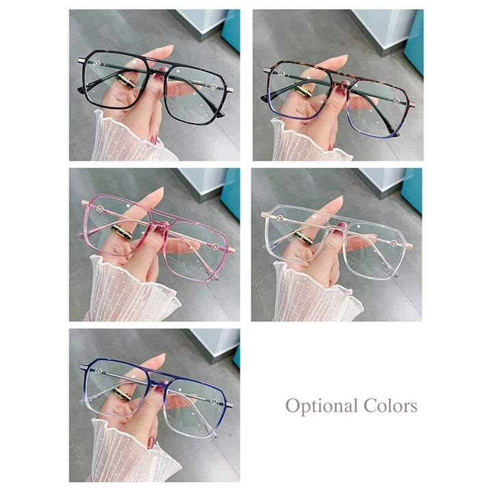 Hotony Women's Full Rim TR 90 Resin Square Double Bridge Frame Eyeglasses Lk309 Full Rim Hotony   