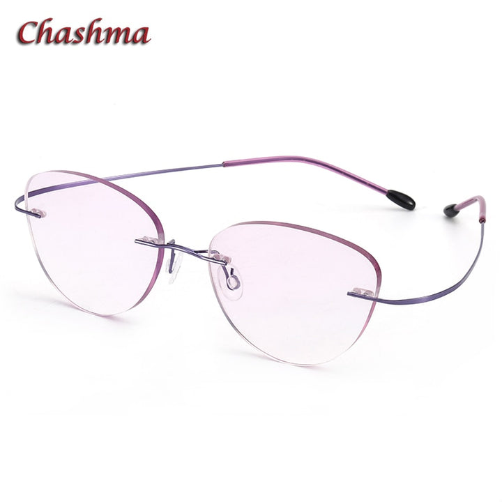 Chashma Ochki Unisex Rimless Triangle Cat Eye Titanium Eyeglasses Tinted Lenses 60742 Rimless Chashma Ochki Purple  