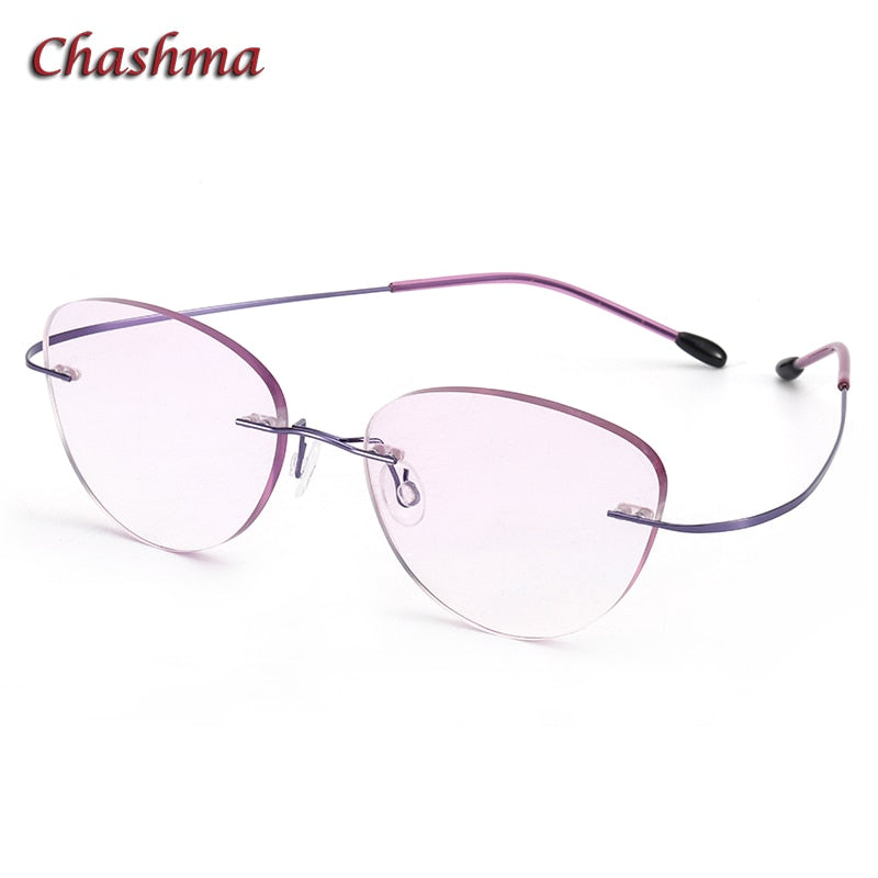 Chashma Ochki Unisex Rimless Triangle Cat Eye Titanium Eyeglasses 60742 Rimless Chashma Ochki Purple  