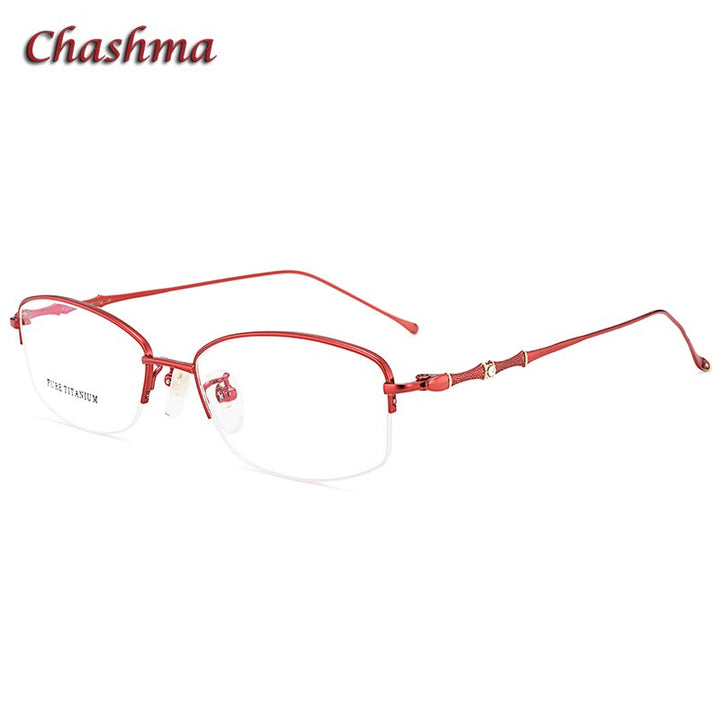 Chashma Ochki Women's  Semi Rim Oval Rectangle Titanium Eyeglasses 8331 Semi Rim Chashma Ochki Red  
