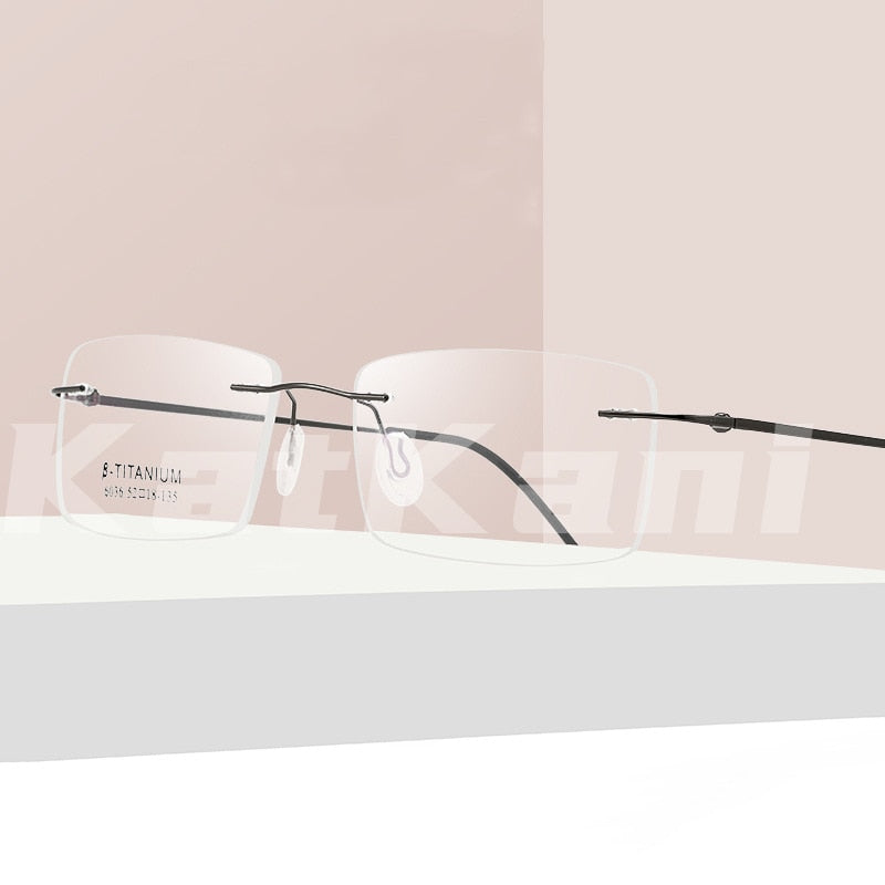 KatKani Men's Rimless β Titanium Alloy Square Eyeglasses K6036 Rimless KatKani Eyeglasses   