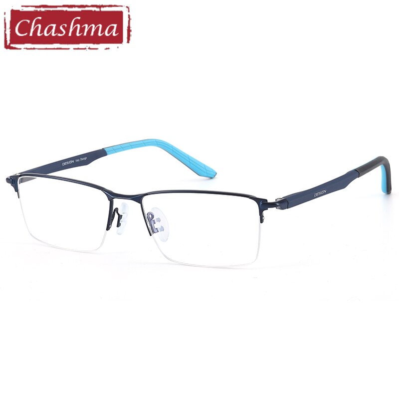 Chashma Ottica Men's Semi Rim Large Square Titanium Alloy Eyeglasses 9453 Semi Rim Chashma Ottica Blue  