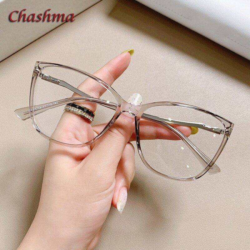 Chashma Ochki Women's Full Rim Square Cat Eye Tr 90 Titanium Eyeglasses 7843 Full Rim Chashma Ochki Transparent Gray  