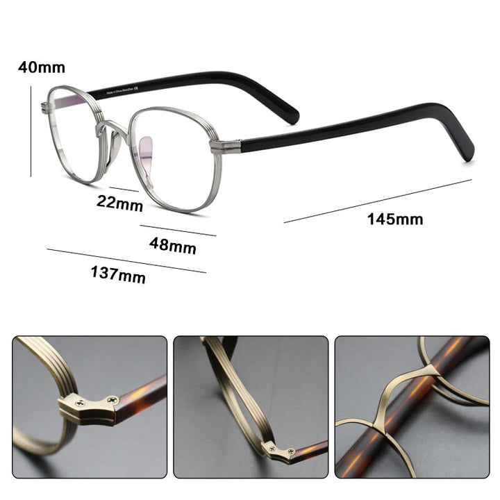 Gatenac Unisex Full Rim Square Acetate Titanium Frame Eyeglasses Gxyj608 Full Rim Gatenac   
