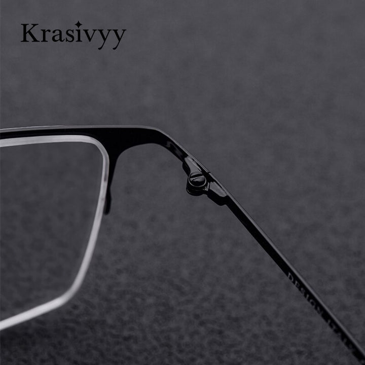 Krasivyy Men's Semi Rim Square Titanium Alloy Eyeglasses Kr62611 Semi Rim Krasivyy   