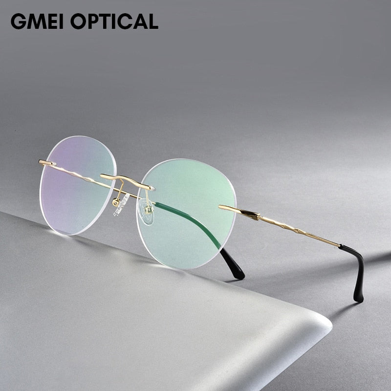 Unisex Eyeglasses Titanium Alloy Rimless Glasses Ultralight Round S7057 Rimless Gmei Optical   