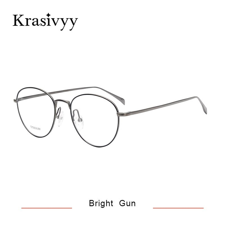 Krasivyy Unisex Full Rim Round Titanium Eyeglasses Kr16063 Full Rim Krasivyy Bright Gun China 