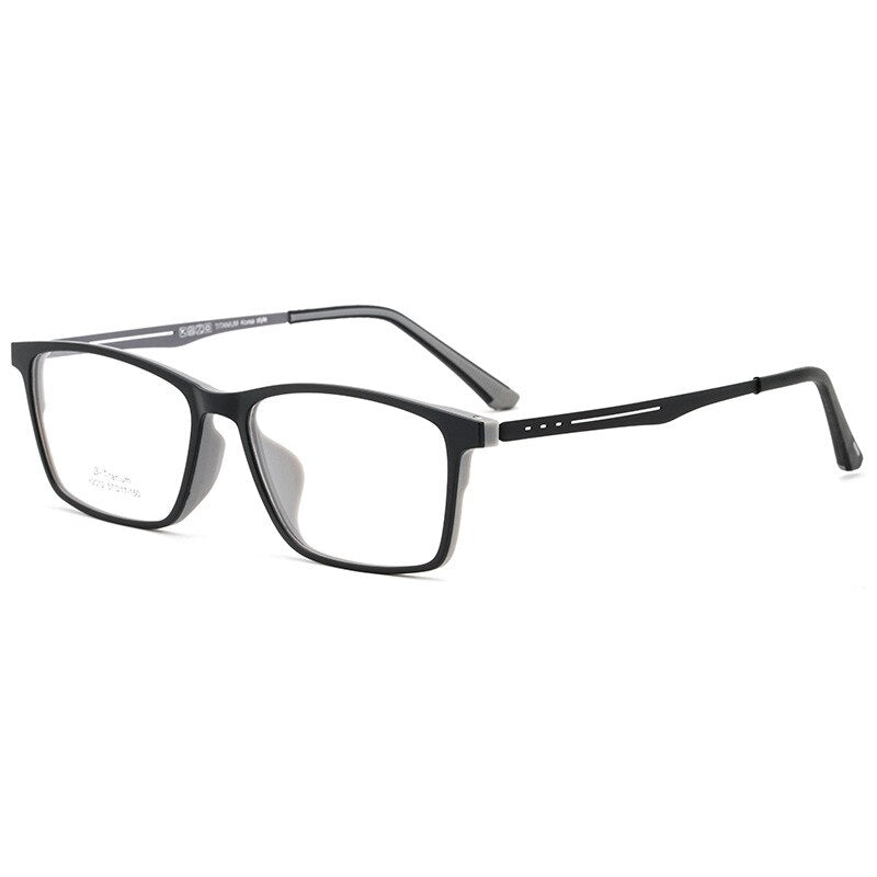 Hdcrafter Men's Full Rim Square Titanium Frame Eyeglasses Y2012 Full Rim Hdcrafter Eyeglasses Black Gray  