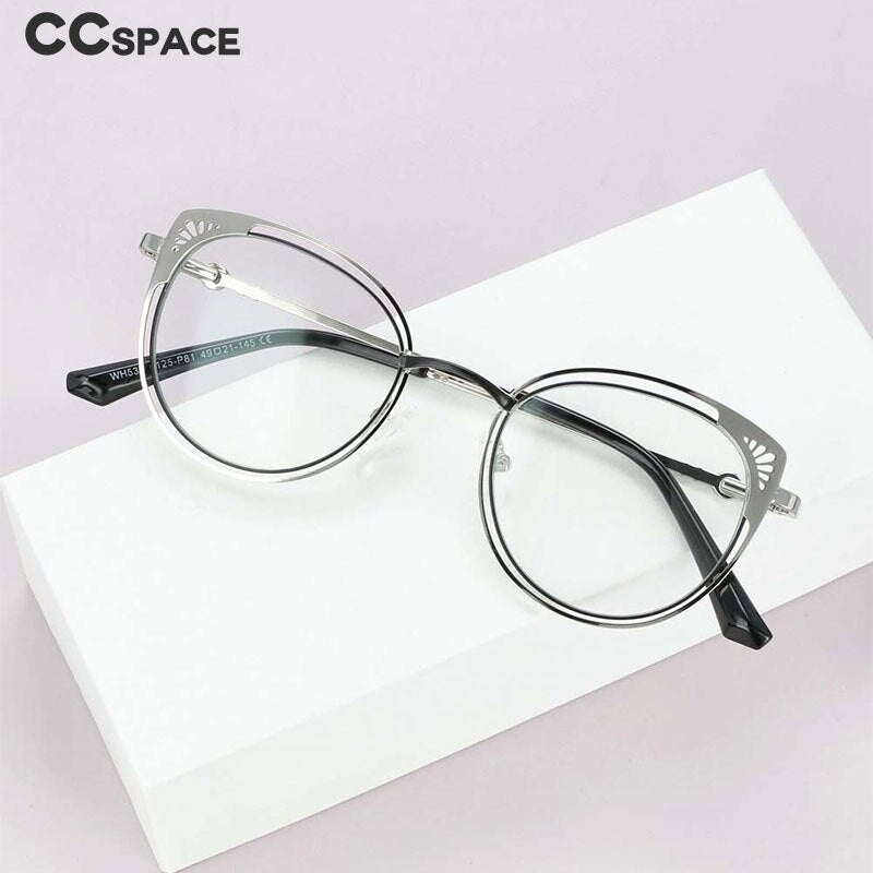 CCspace Women's Full Rim Round Cat Eye Alloy Frame Eyeglasses 54081 Full Rim CCspace   