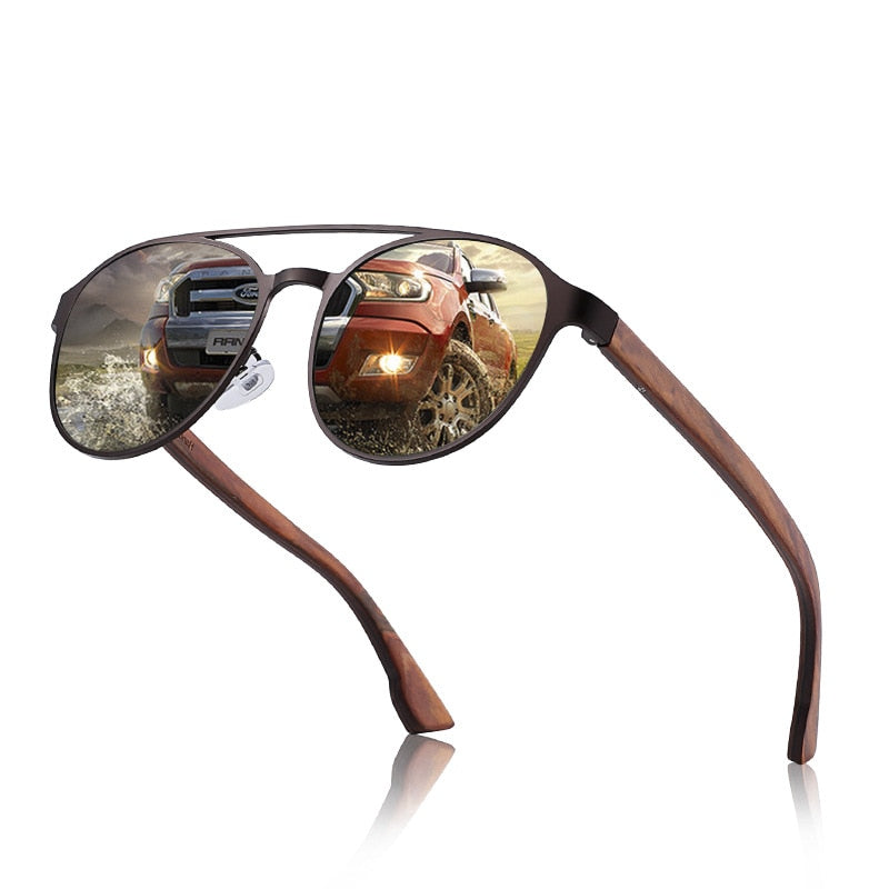 Yimaruili Unisex Full Rim Double Bridge Wooden Frame Polarized Lens Sunglasses 8041 Sunglasses Yimaruili Sunglasses   