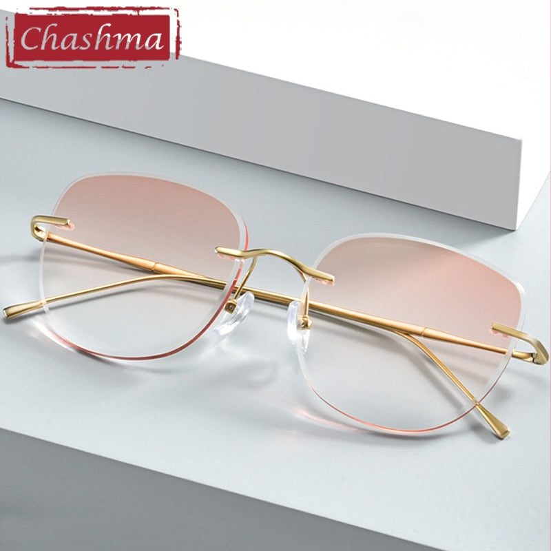 Unisex Square Titanium Frame Rimless Tinted Lens Eyeglasses 632m19 Rimless Chashma   