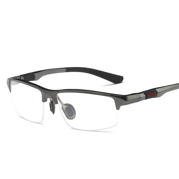 Yimaruili Men's Semi Rim Aluminum Magnesium Rectangular Frame Eyeglasses Y3121 Semi Rim Yimaruili Eyeglasses Gun  