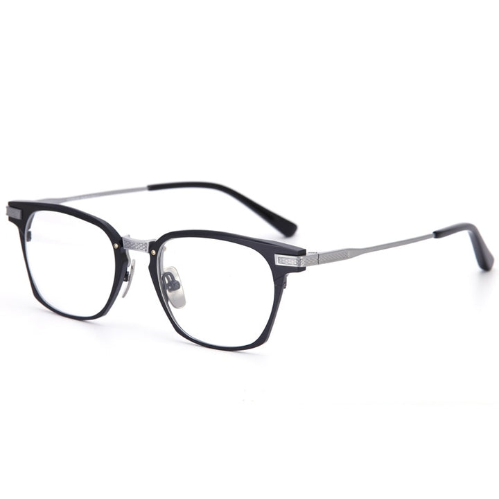 Muzz Unisex Full Rim Square Titanium Acetate Frame Eyeglasses 2068 Full Rim Muzz BLACK SILVER  