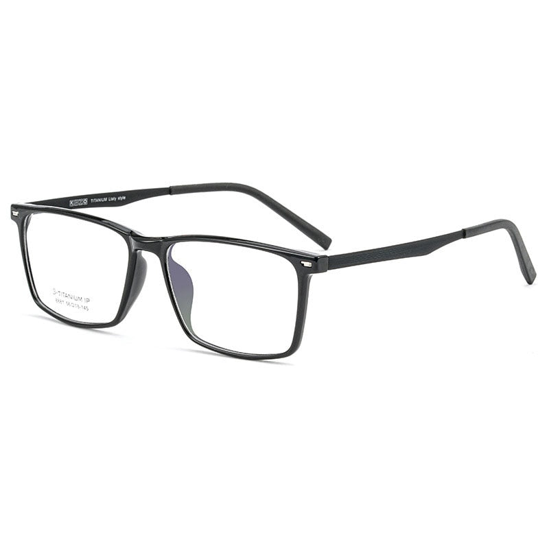 Reven Jate Men's Eyeglasses 8881 Titanium Square Frame Reven Jate shiny black  