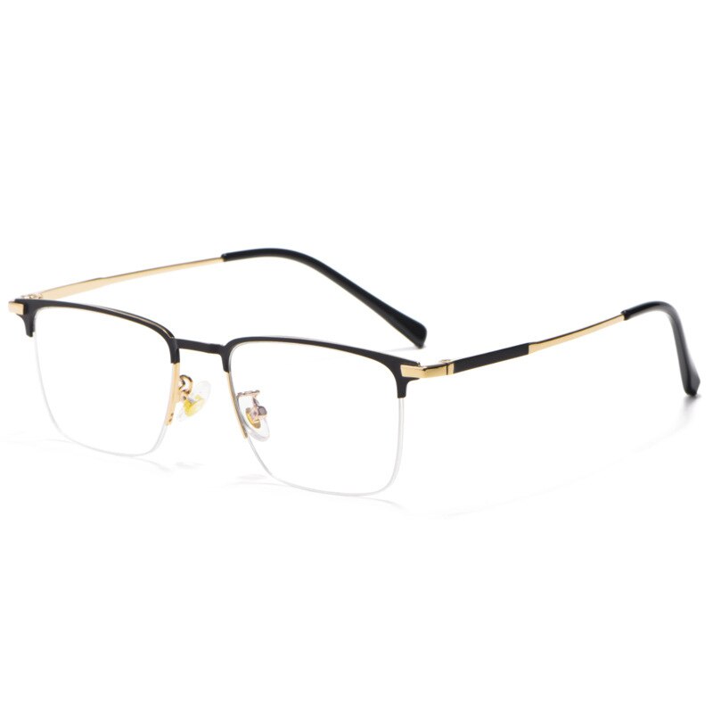 KatKani Men's Semi Rim Square Alloy Frame Eyeglasses T062505 Semi Rim KatKani Eyeglasses Black Gold  