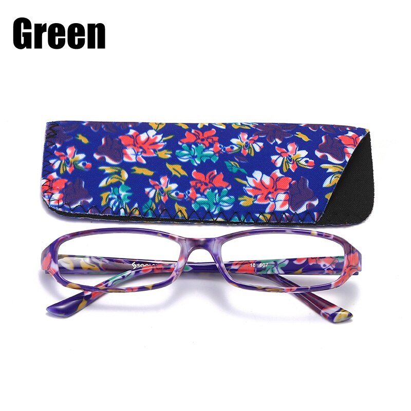 Soolala Printed Reading Glasses W/ Matching Pouch Spring Hinge Rectangular Glasses With Cases +1.0 1.5 1.75 To 4.0 Reading Glasses SOOLALA Green +100 