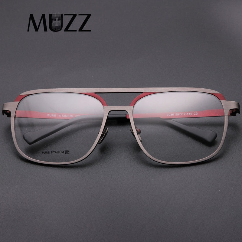 Muzz Unisex Full Rim Square Double Bridge Titanium Frame Eyeglasses T7036 Full Rim Muzz   