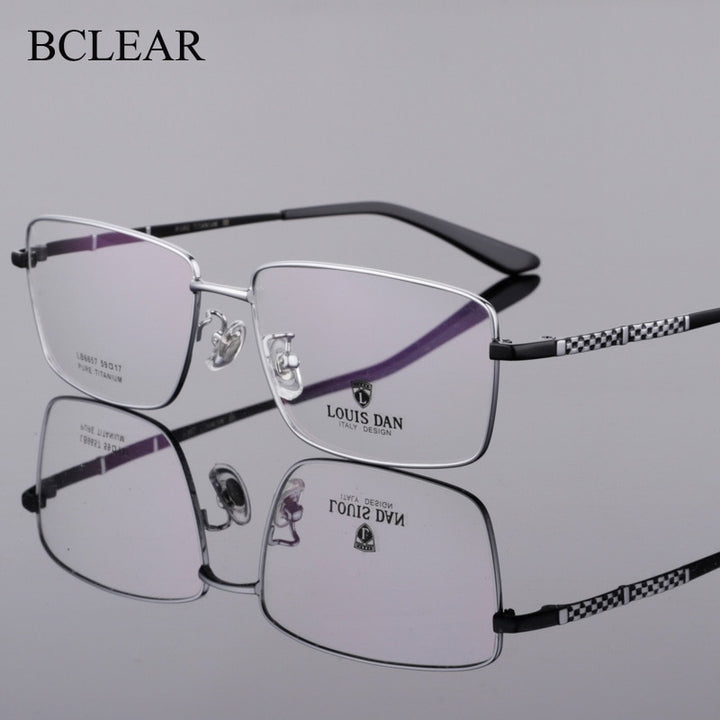 Men's Square Full Rim Titanium Frame Eyeglasses Lb6657 Full Rim Bclear Silver  