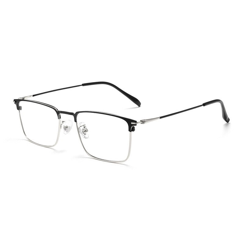 KatKani Men's Full/Semi Rim Square IP Plated Alloy Frame Eyeglasses 0606 Semi Rim KatKani Eyeglasses Black Silver 0606  