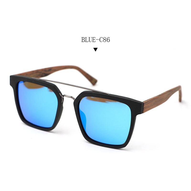Hdcrafter Men's Full Rim Double Bridge Square Frame Polarized Wood Sunglasses Ps7050 Sunglasses HdCrafter Sunglasses Blue-C86  