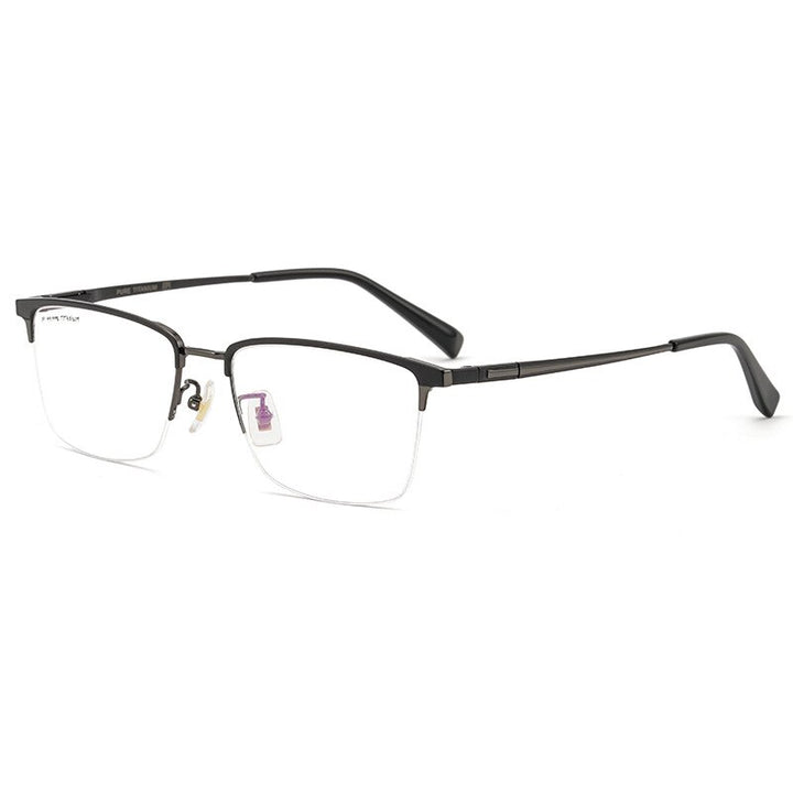 Yimaruili Men's Semi Rim Titanium Frame Eyeglasses 226186 Semi Rim Yimaruili Eyeglasses Black Gray  