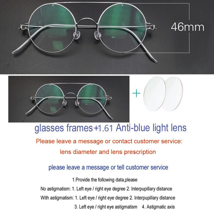 Unisex Handcrafted Steel Round Double Bridge Frame Eyeglasses Customizable Lenses Frame Yujo Anti blue light China 