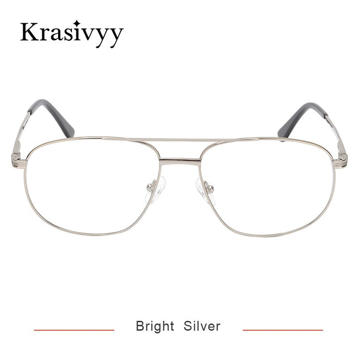 Krasivyy Men's Full Rim Oversize Oval Square Double Bridge Titanium Eyeglasses Kr3077 Full Rim Krasivyy Bright  Silver  