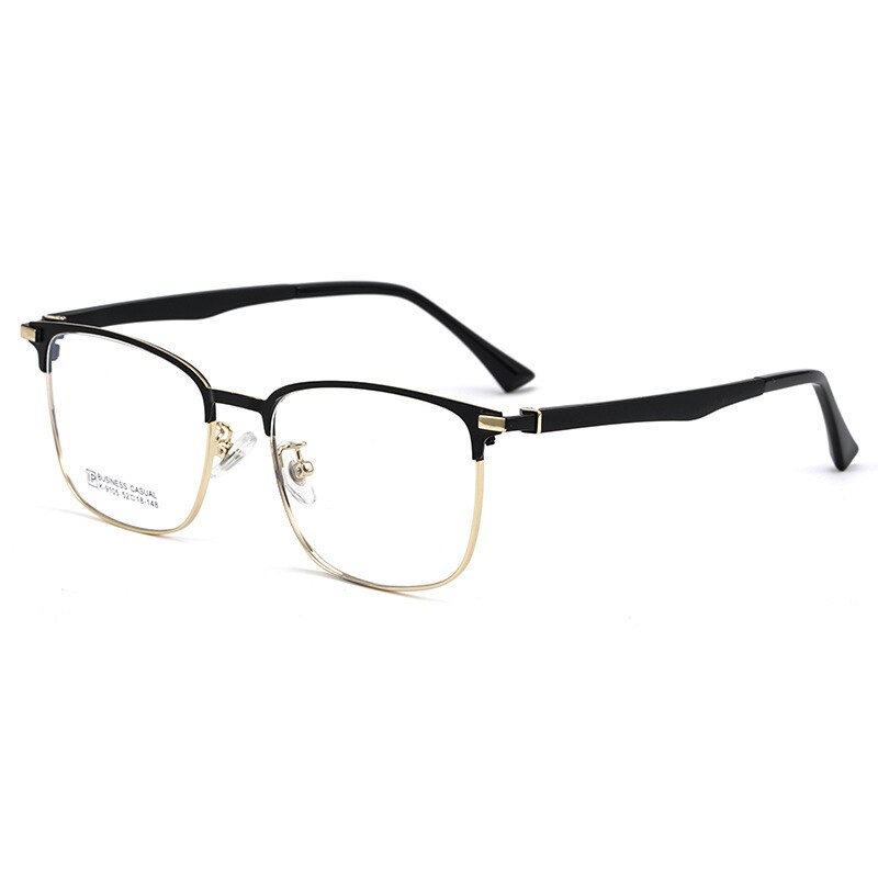 KatKani Men's Full Rim IP Alloy Square Frame Eyeglasses K9105yf Full Rim KatKani Eyeglasses Black Gold  