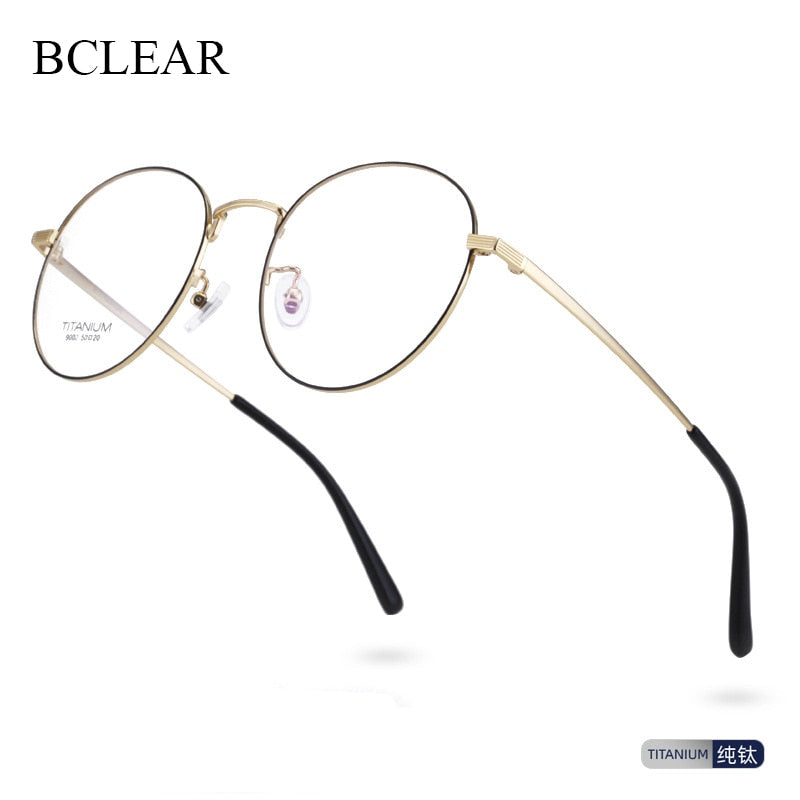 Unisex Full Rim Round Titanium Frame Eyeglasses Lb9002 Full Rim Bclear   