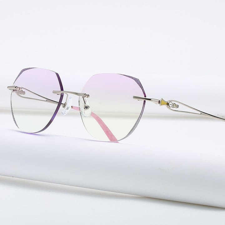 Zirosat 58111 Women's Eyeglasses Alloy Tint Lenses Diamond Cutting Rimless Titanium Rimless Zirosat   
