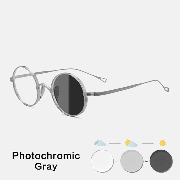 Gatenac Unisex Full Rim Round Titanium Frame Eyeglasses Gxyj02 Full Rim Gatenac Silver Photochromic  