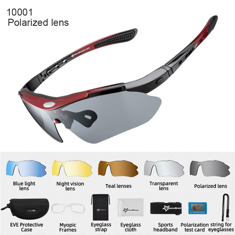 ROCKBROS Polarized Cycling Glasses Clear Bike Eyewear 10165 Spain 5Lens or 1Lens