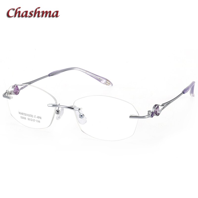 Chashma Ochki Women's Rimless Rectangle Titanium Alloy Eyeglasses 52006 Rimless Chashma Ochki Silver  