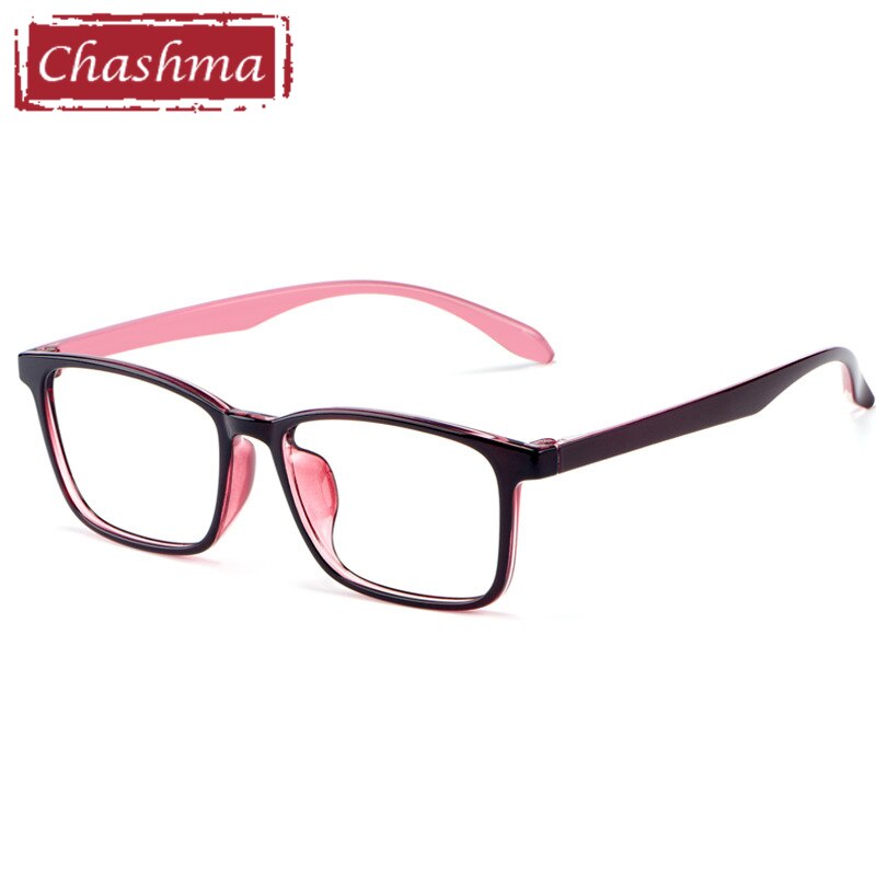 Unisex Eyeglasses Plastic Titanium TR90 Light Flexible 3058 Frame Chashma Black with Pink  