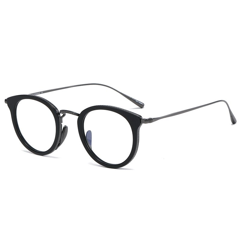 Muzz Men's Full Rim Round Titanium Acetate Frame Eyeglasses 1112 Full Rim Muzz C2  