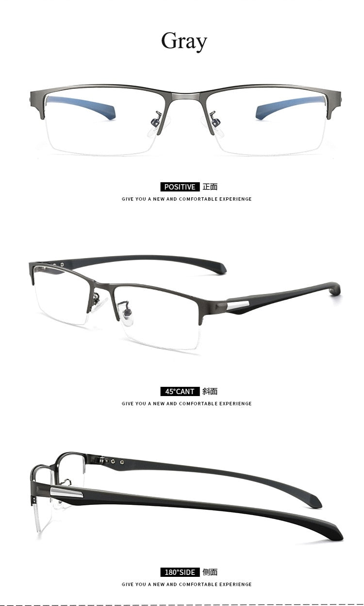 Men's Full Half Rim IP Electroplated Titanium Alloy Frame Eyeglasses 66071 Semi Rim Bclear   