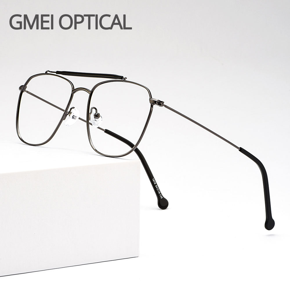 Gmei Men's Full Rim Square Double Bridge Alloy Eyeglasses M1876 Full Rim Gmei Optical   
