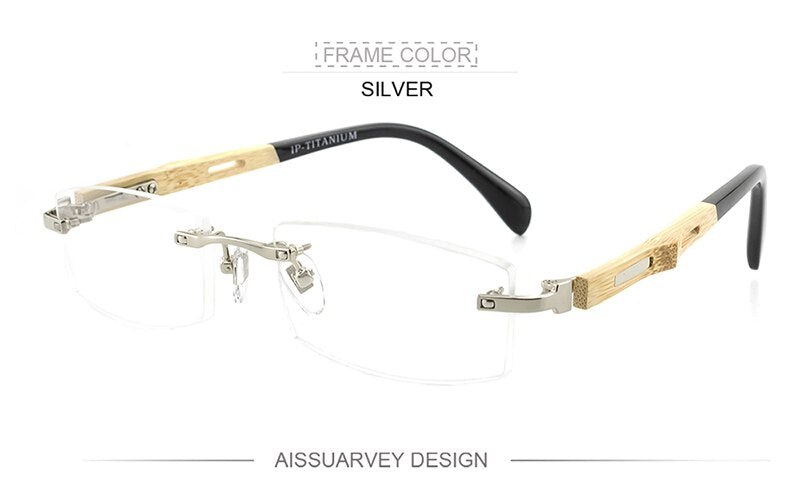 Men's Eyeglasses Rimless Wooden Titanium Asr866 Rimless Aissuarvey Eyeglasses Silver  