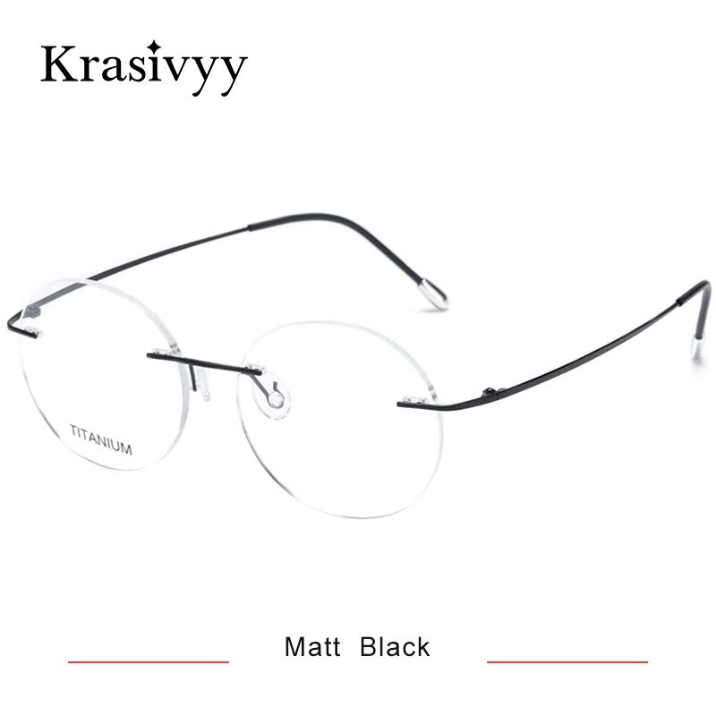 Krasivyy Unisex Rimless Round Titanium Eyeglasses Kr16012 Rimless Krasivyy Matt Black  