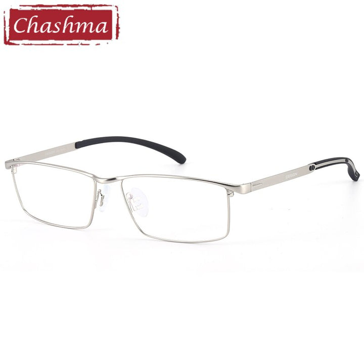 Chashma Ottica Men's Full Rim Large Square Titanium Alloy Eyeglasses P9318 Full Rim Chashma Ottica Silver  