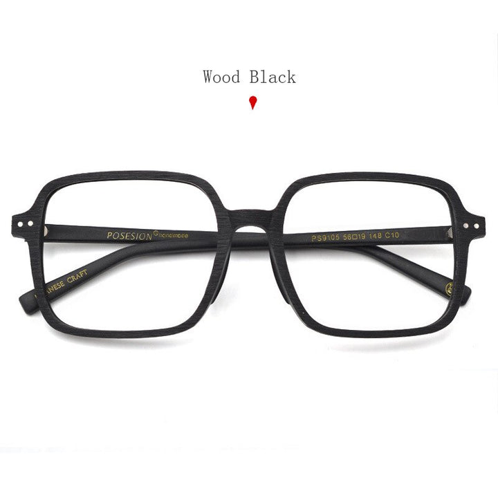 Hdcrafter Unisex Full Rim Oversized Square Wood Frame Eyeglasses 9105 Full Rim Hdcrafter Eyeglasses Black  