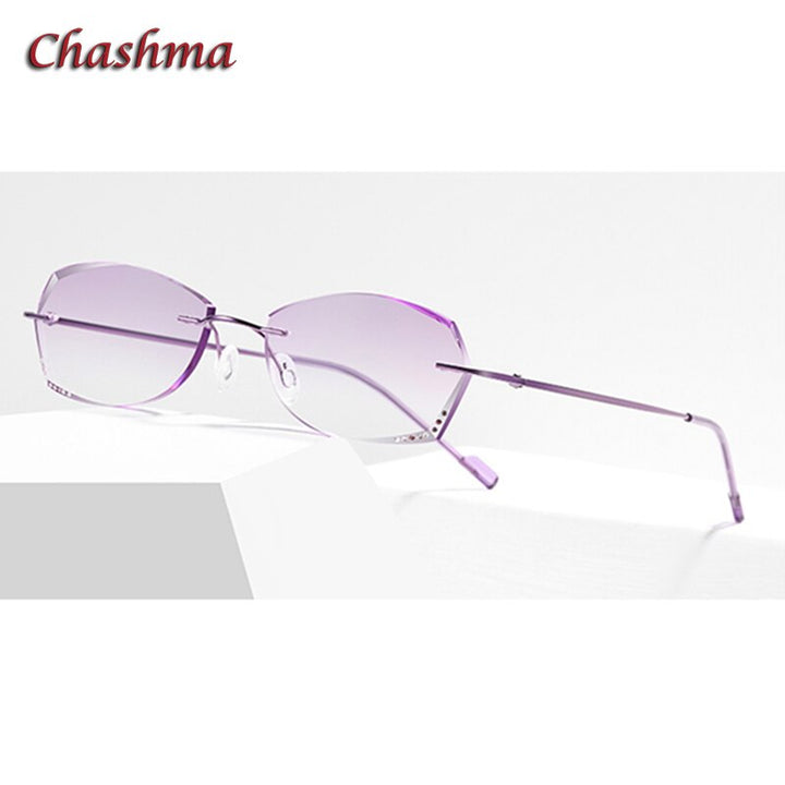 Chashma Ochki Women's Rimless Oval Rectangle Titanium Eyeglasses 6074 Tinted Lenses Rimless Chashma Ochki Purple Fold  